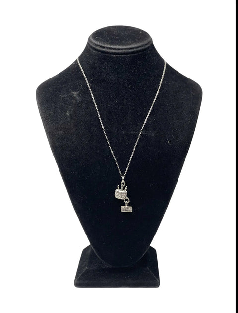 Silver Pewter Birthday Cake Charm Necklace 18 Inch Stainless Steel Chain – Gift Jewelry for Women and Girls | Made in USA Michelle Marie Boutique  Necklace