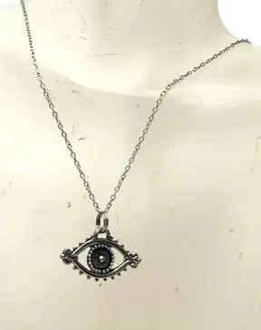 Silver Pewter Evil Eye Jewelry Set – 18 Inch Necklace with Dangle Earrings | Handcrafted Made in USA Protection Jewelry Michelle Marie Boutique  Jewelry Sets
