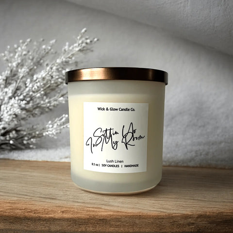 Sittin’ Up in My Room 8.5 oz Soy Wax Candle – Fresh Linen Scent – Handmade | Made in USA Wick and Glow Candle Company™  Candles