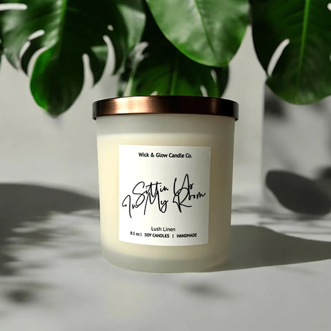 Sittin’ Up in My Room 8.5 oz Soy Wax Candle – Fresh Linen Scent – Handmade | Made in USA Wick and Glow Candle Company™  Candles