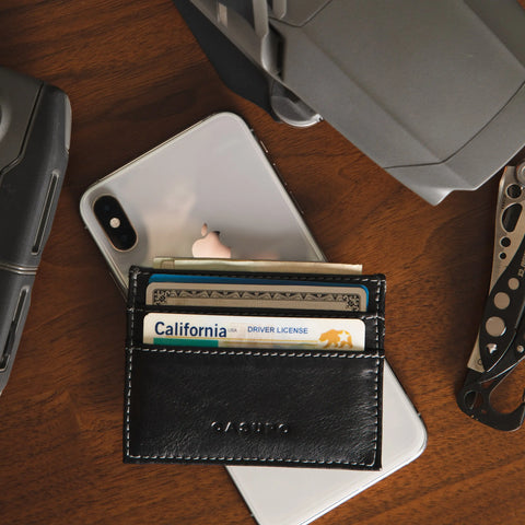 Slim Black Leather Card Holder Wallet 4x3 Inch – Handmade in USA CASUPO  Slim Card Holder