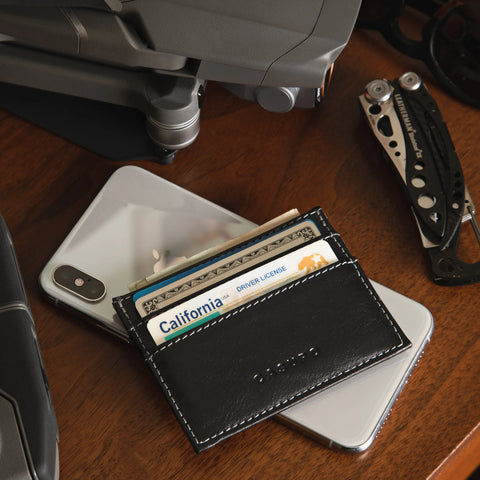 Slim Black Leather Card Holder Wallet 4x3 Inch – Handmade in USA CASUPO  Slim Card Holder