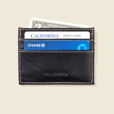 Slim Black Leather Card Holder Wallet 4x3 Inch – Handmade in USA CASUPO  Slim Card Holder