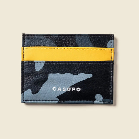 Slim Blue Camo Leather Card Holder Wallet 4x3 Inch | Handmade in USA CASUPO  Slim Card Holder