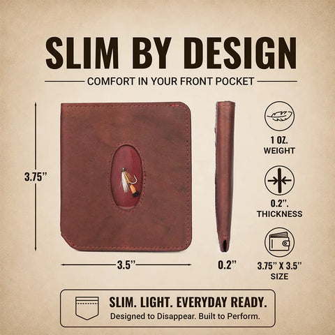 Slim Front Pocket Leather Wallet – RFID Blocking With Fishing Fly Design – 3.5x3.75 Inch | Made in USA Rogue Industries  Wallet