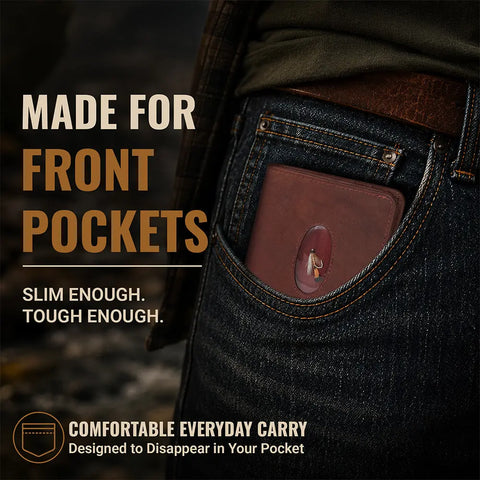 Slim Front Pocket Leather Wallet – RFID Blocking With Fishing Fly Design – 3.5x3.75 Inch | Made in USA Rogue Industries  Wallet