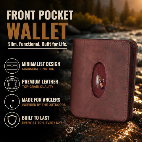 Slim Front Pocket Leather Wallet – RFID Blocking With Fishing Fly Design – 3.5x3.75 Inch | Made in USA Rogue Industries  Wallet