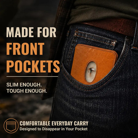 Slim Front Pocket Leather Wallet – RFID Blocking With Fishing Fly Design – 3.5x3.75 Inch | Made in USA Rogue Industries  Wallet