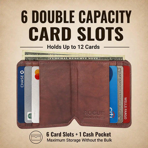 Slim Front Pocket Leather Wallet – RFID Blocking With Fishing Fly Design – 3.5x3.75 Inch | Made in USA Rogue Industries  Wallet