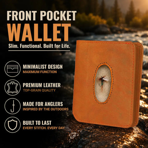 Slim Front Pocket Leather Wallet – RFID Blocking With Fishing Fly Design – 3.5x3.75 Inch | Made in USA Rogue Industries  Wallet