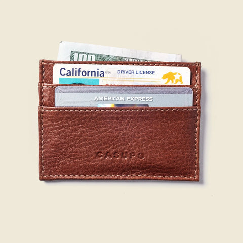 Slim Full Grain Leather Card Holder Wallet 4x3 Inch – Chocolate | Handmade in USA CASUPO  Slim Card Holder