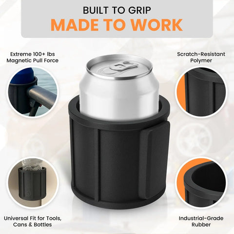 Slim Magnetic Cup Holder 2.5 Inch Rubber Tool Organizer | Made in USA Chatelet Manufacturing 