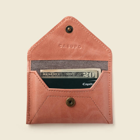 Slim Pearl Pink Mini Envelope Wallet – RFID Blocking Full Grain Leather 4.5 x 3 Inch | Handcrafted in USA CASUPO  Envelope Wallet