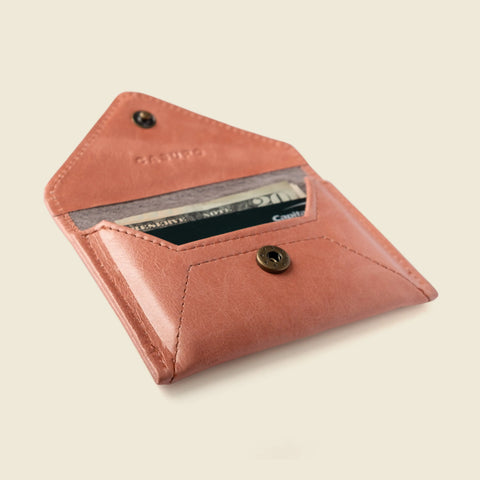 Slim Pearl Pink Mini Envelope Wallet – RFID Blocking Full Grain Leather 4.5 x 3 Inch | Handcrafted in USA CASUPO  Envelope Wallet