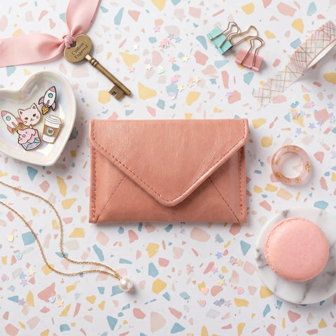 Slim Pearl Pink Mini Envelope Wallet – RFID Blocking Full Grain Leather 4.5 x 3 Inch | Handcrafted in USA CASUPO  Envelope Wallet