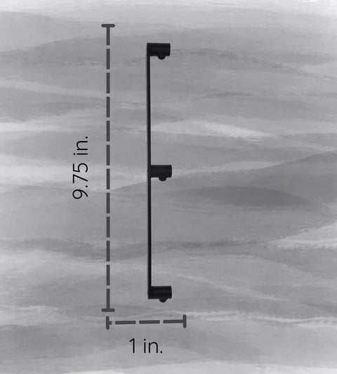 The Chatelet Manufacturing Slim Profile Mixer Organizer Mount, shown vertically on a gray background with labeled measurements (9.75 tall x 1 wide), is a space-saving solution for organizing all Kitchen Aid mixer accessories on your wall or under cabinets.