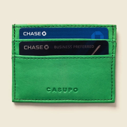 Slim RFID Green Leather Card Holder Wallet – 4x3 Inch | Handmade in USA CASUPO  Slim Card Holder