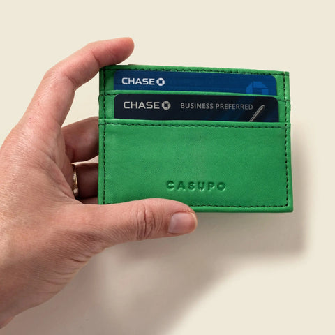Slim RFID Green Leather Card Holder Wallet – 4x3 Inch | Handmade in USA CASUPO  Slim Card Holder