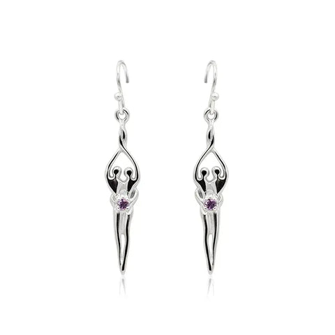 Small Soulmate Sterling Silver Earrings 1 Inch – Amethyst Cubic Zirconia | Made in USA Symbol of Love Jewelry