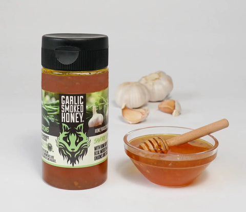 Smoked Garlic Honey – Small Batch Apple Wood Smoked BBQ Glaze | Handcrafted in USA Honey Badgers Bee Farm  Garlic Honey
