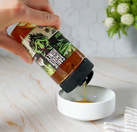Smoked Garlic Honey – Small Batch Apple Wood Smoked BBQ Glaze | Handcrafted in USA Honey Badgers Bee Farm  Garlic Honey