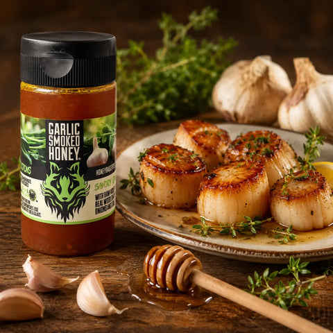 Smoked Garlic Honey – Small Batch Apple Wood Smoked BBQ Glaze | Handcrafted in USA Honey Badgers Bee Farm  Garlic Honey