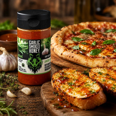 Smoked Garlic Honey – Small Batch Apple Wood Smoked BBQ Glaze | Handcrafted in USA Honey Badgers Bee Farm  Garlic Honey