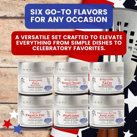 Snack-Time Celebrations: Made in the USA Signature Spices| Gift Packaged Seasoning Collection | Set of 6 Gustus Vitae  Collections & Gift Sets