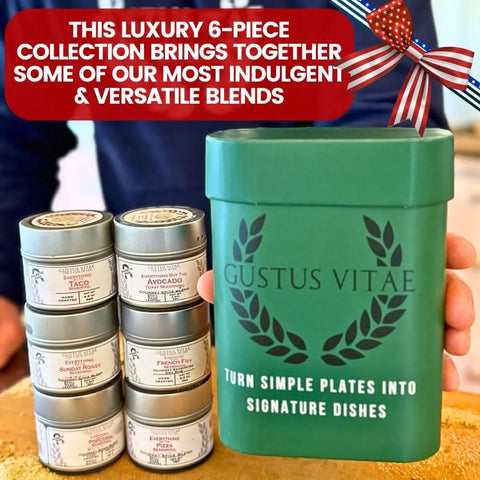 Snack-Time Gourmet Spice Collection – Six 4oz Seasoning Tins – Handcrafted Small-Batch Blend | Made in USA Gift Set Gustus Vitae  Collections & Gift Sets