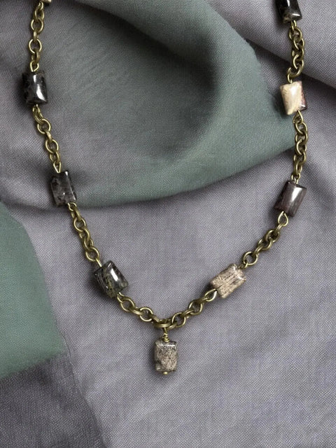 Snakeskin Jasper Necklace, Antique Gold Chain, Gemstone Pendant Michelle Marie Boutique  Necklaces