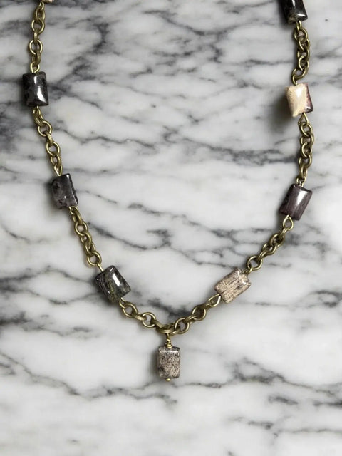 Snakeskin Jasper Necklace, Antique Gold Chain, Gemstone Pendant Michelle Marie Boutique  Necklaces