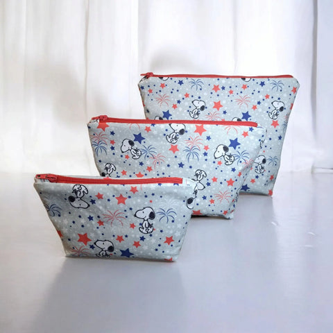 Snoopy Stars Themed Makeup Bag Set – Small to Large Sizes – Durable Cotton Cosmetic Pouches | Made in USA Frances Farm & Craft  Cosmetic bags