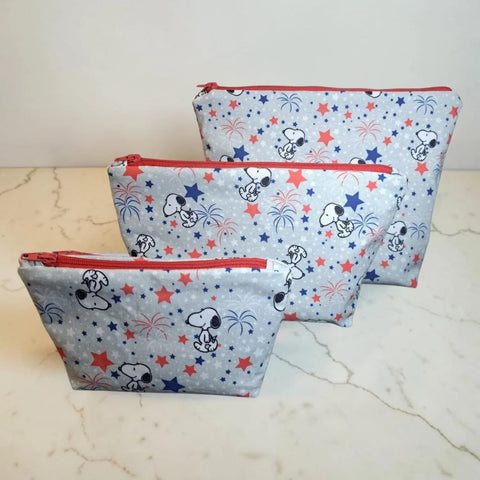 Snoopy Stars Themed Makeup Bag Set – Small to Large Sizes – Durable Cotton Cosmetic Pouches | Made in USA Frances Farm & Craft  Cosmetic bags