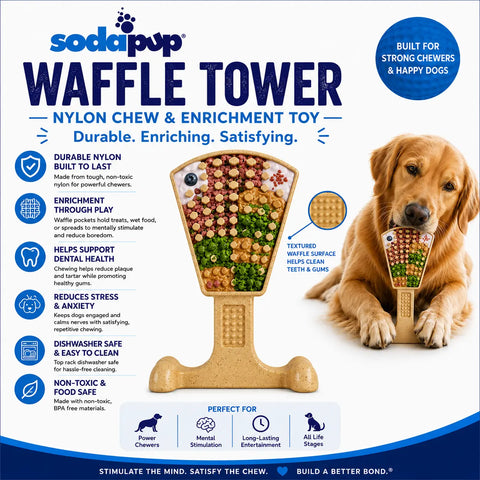 Sodapup Waffle Tower 6.75 Inch Durable Nylon Dog Chew Toy – Enrichment Licking & Dental Aid | Made in USA SodaPup  Nylon Dog Toys