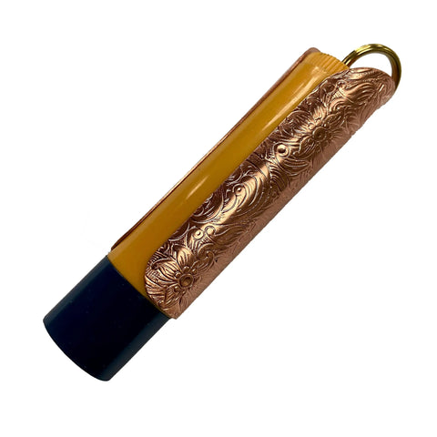 The Solid Brass Keychain Holder by Tallac House features dial protection, a brass ring, and is made in the USA—a unique accessory for your keys.