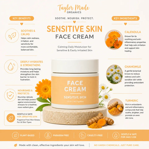 Soothing Face Moisturizer for Sensitive Skin 1.5 oz – Calendula Chamomile Lavender Blend | Made in USA Taylor Made Organics  Lotion & Moisturizer