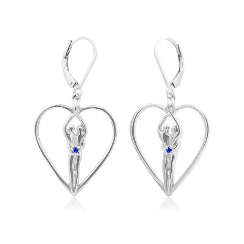 Soulmate Heart Dangle Earrings – 1 Inch Sterling Silver With Sapphire CZ | Made in USA Symbol of Love Jewelry