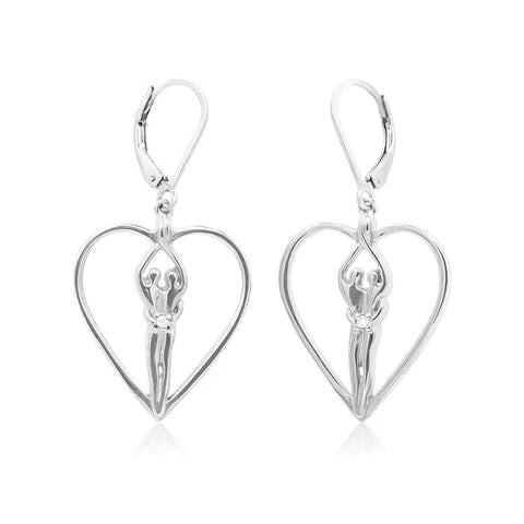 Soulmate Heart Dangle Earrings – 1 Inch Sterling Silver With Sapphire CZ | Made in USA Symbol of Love Jewelry