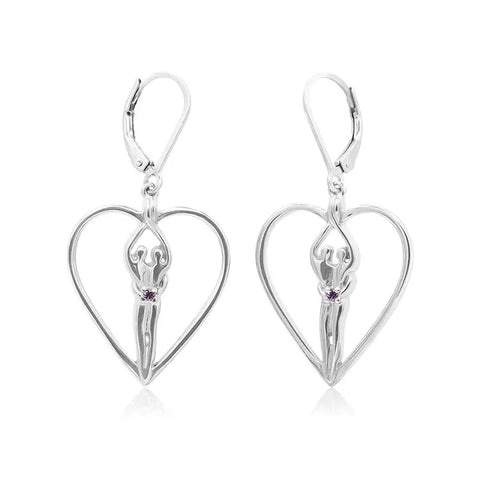 Soulmate Heart Dangle Earrings – 1 Inch Sterling Silver With Sapphire CZ | Made in USA Symbol of Love Jewelry