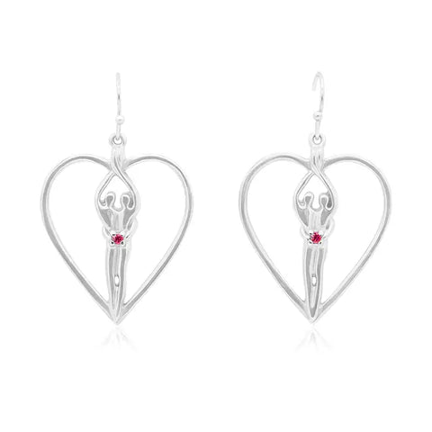 Soulmate Heart Earrings 1 Inch – .925 Sterling Silver, Amethyst CZ Drop | Made in USA Symbol of Love Jewelry