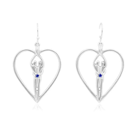 Soulmate Heart Earrings 1 Inch – .925 Sterling Silver, Amethyst CZ Drop | Made in USA Symbol of Love Jewelry