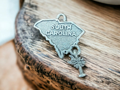 South Carolina State Pewter Charm – Handmade USA Jewelry Accessory with Split Ring Michelle Marie Boutique  Charms and Pendants