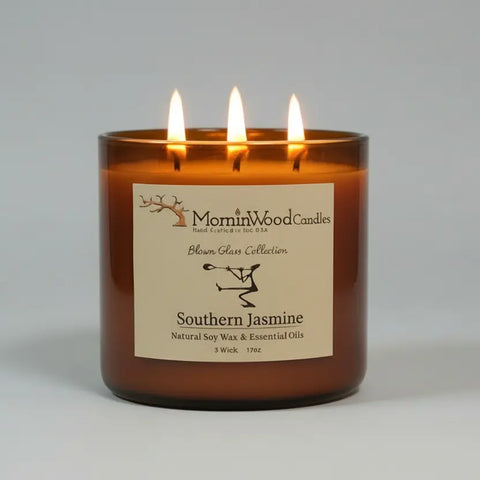 Southern Jasmine Soy Candle 17 oz – 3 Wick Blown Glass Jar Home Fragrance | Made in USA MorninWood Candles  3 Wick Candle