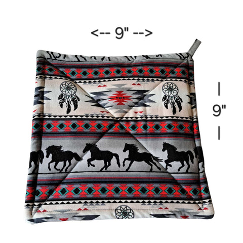Southwestern Dreamcatcher Horses Pot Holder Set of 2 – 9 Inch Cotton Oven Mitts | Made in USA Frances Farm & Craft  Pot holders