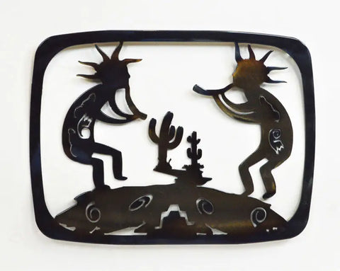 Southwestern Kokapeli 2 Men Metal Casserole Dish Holder – Handcrafted Heat-Treated Kitchen Accessory | Made in USA Knights Home Decor  item