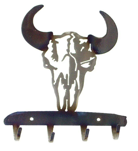 Southwestern Metal Cow Skull Key Rack – Rustic Wall Hook Organizer | Handmade in USA Knights Home Decor  item