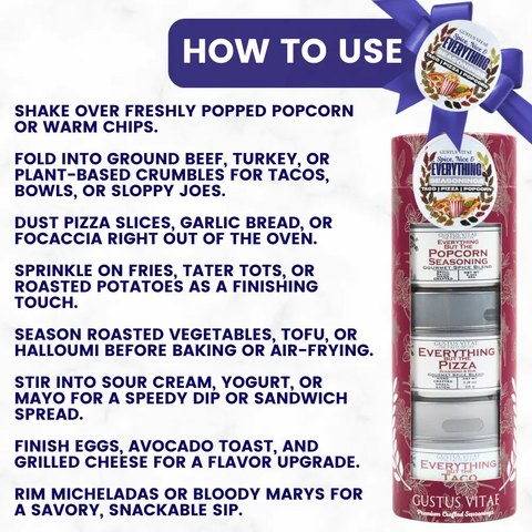 Spice, Nice & Everything Seasonings: Taco, Pizza, Popcorn | Gift Pack Set of 3 Gustus Vitae  Collections & Gift Sets