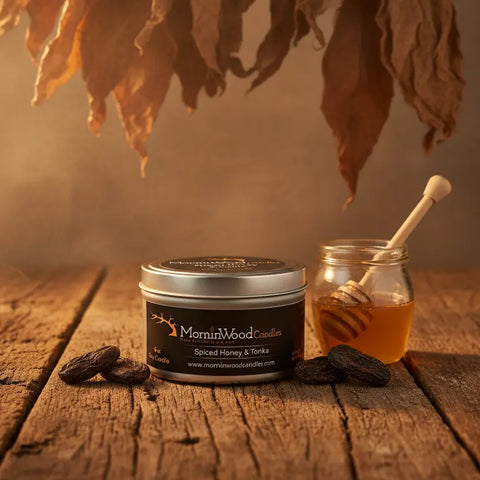 Spiced Honey Tonka Soy Candle 7oz Tin – Handcrafted Home Fragrance – MorninWood Candles | Made in USA MorninWood Candles  Candles