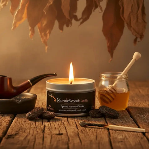 Spiced Honey Tonka Soy Candle 7oz Tin – Handcrafted Home Fragrance – MorninWood Candles | Made in USA MorninWood Candles  Candles