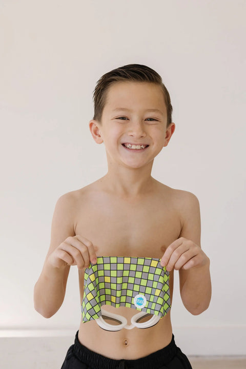 Splash Place Neon Green Checker Swim Goggles – Anti-Fog, Sensory Friendly | One Size Fits Kids to Adults | Assembled in USA Splash Place  Swim Goggles